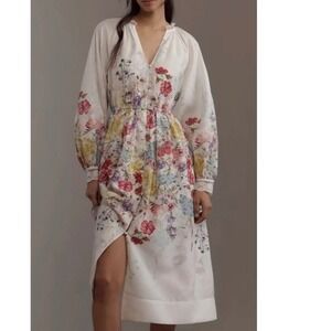 Let Me Be Floral Lace Trim Midi Dress Botanical Prin XS